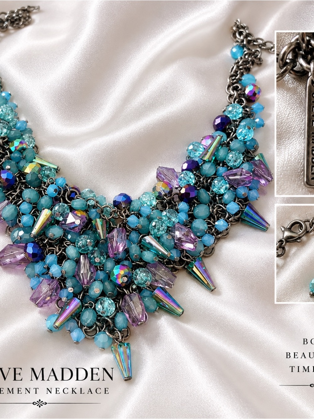 Steve Madden Turquoise, Purple & Iridescent Cluster Necklace